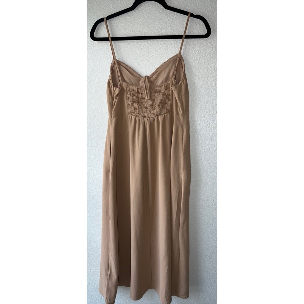 CAMELLIA Y2K Tan Beautiful Open Side Zipper MIDI Dress Size L. - Picture 4 of 12
